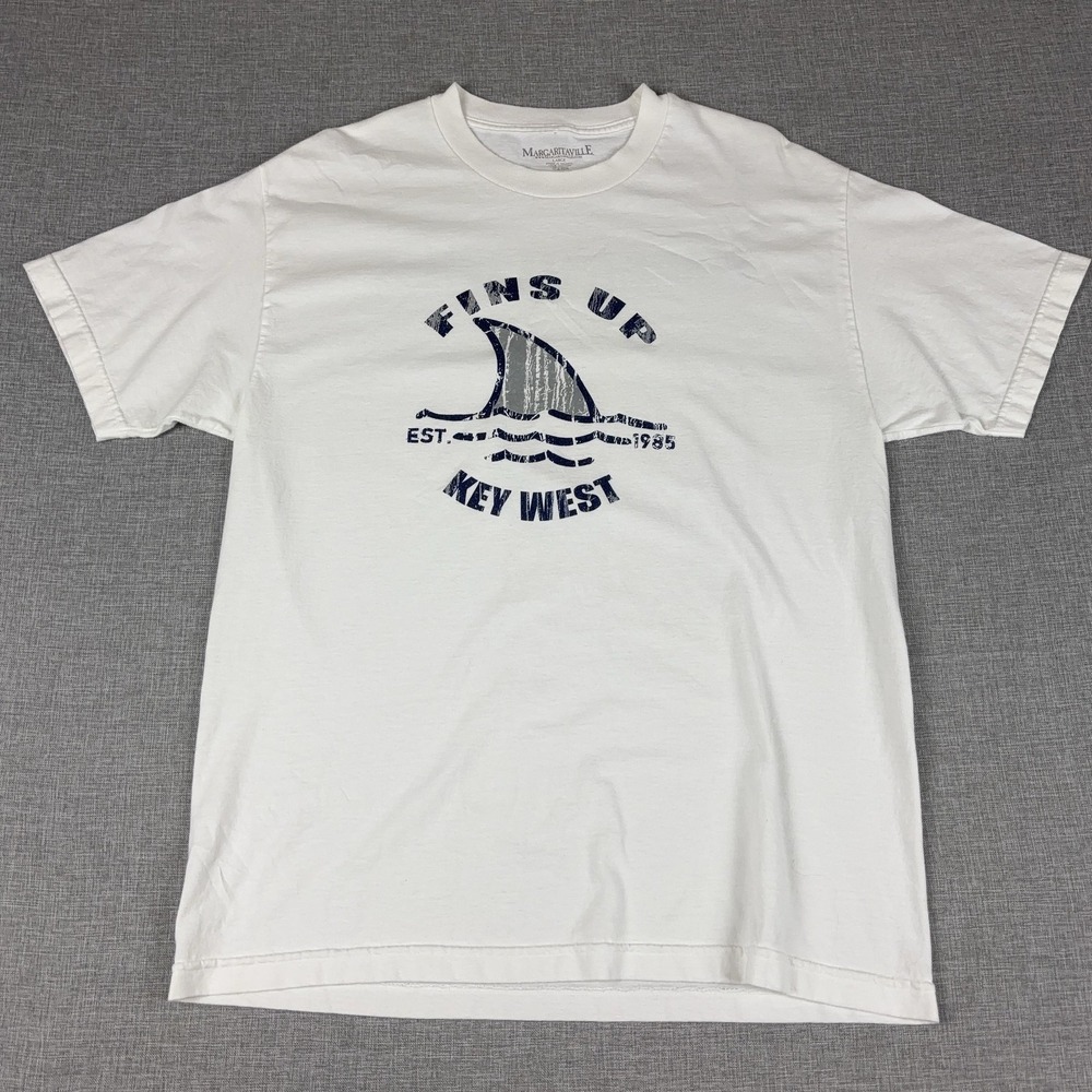 Margaritaville Shirt Mens Large White Fins Up Key West Florida Graphic Tee